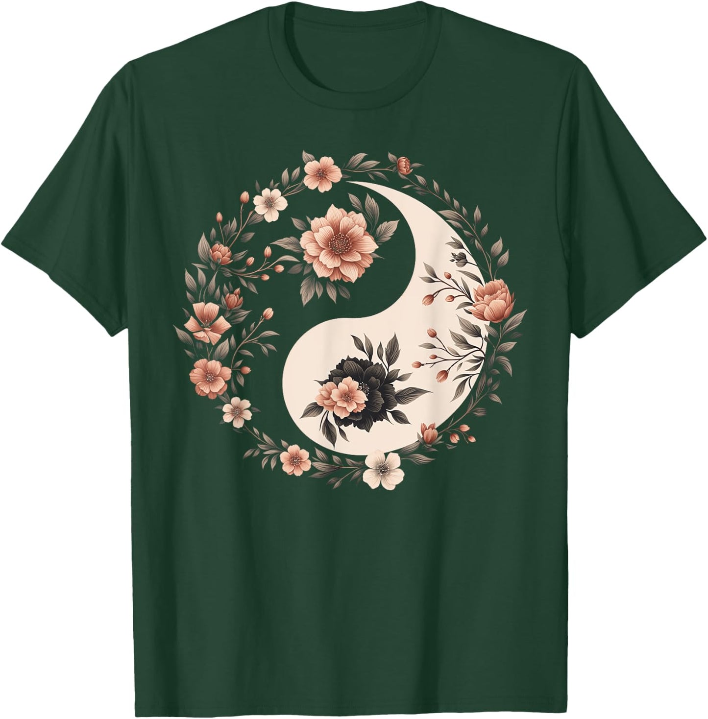 Cool Yin and Yang Symbol Floral Art Style Men Women T-Shirt - T-Shirt | Forest