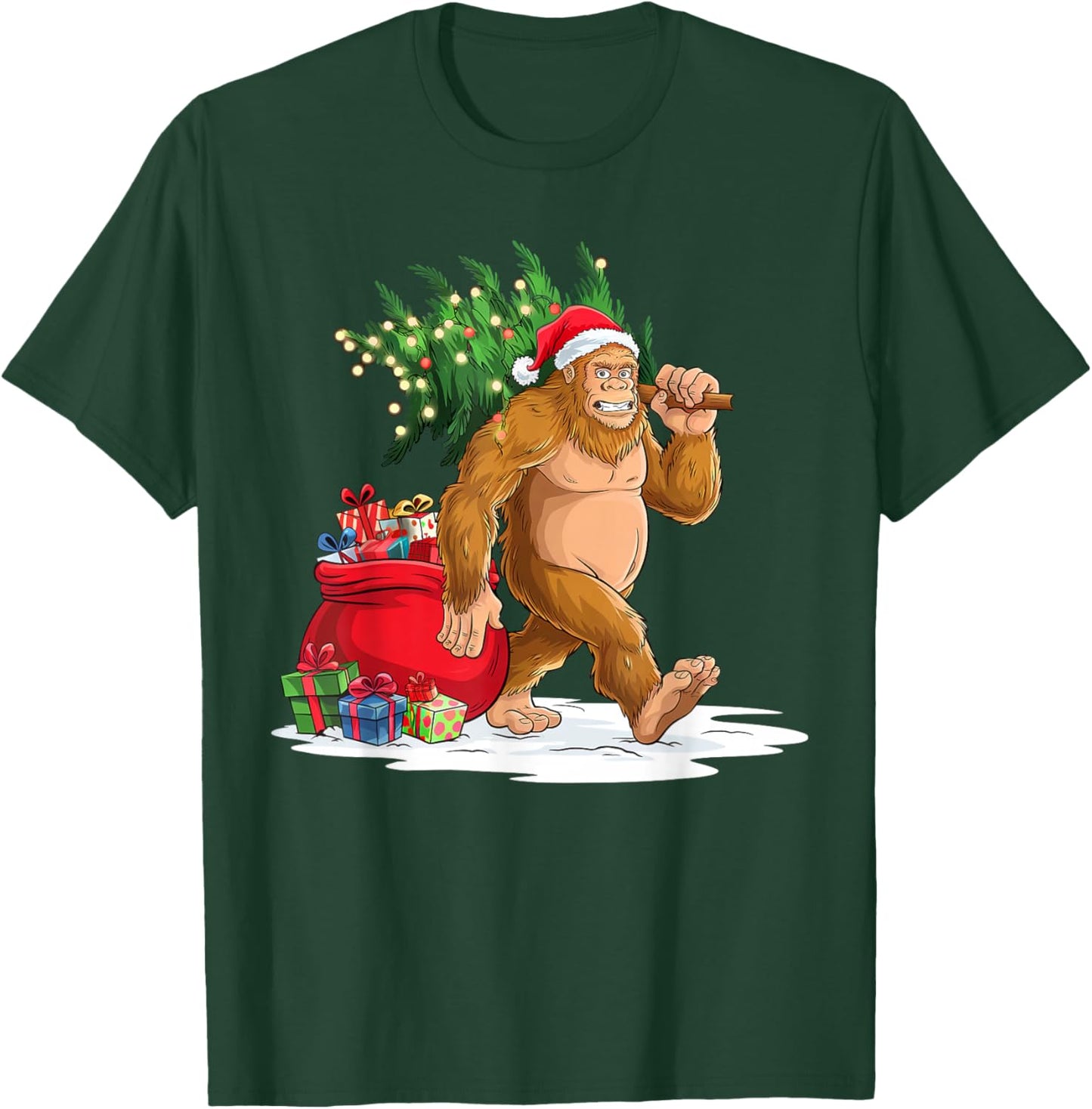 Bigfoot Christmas Tree Lights Xmas Boys Men Sasquatch Lovers T-Shirt - T-Shirt | Forest