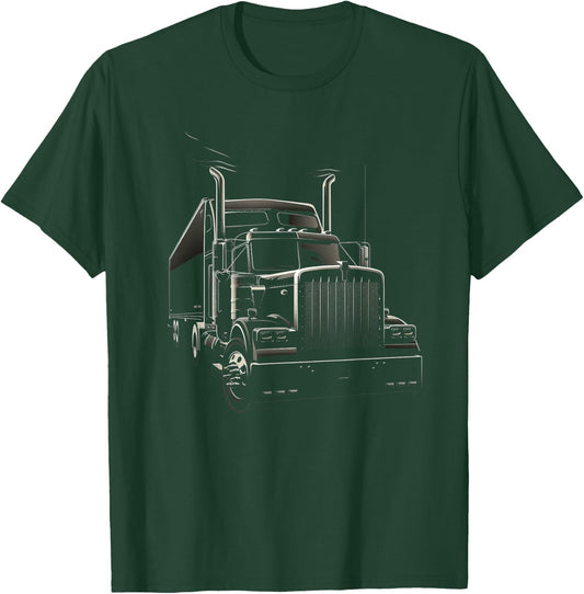 18-wheeler Truck Silhouette T-Shirt - T-Shirt | Forest
