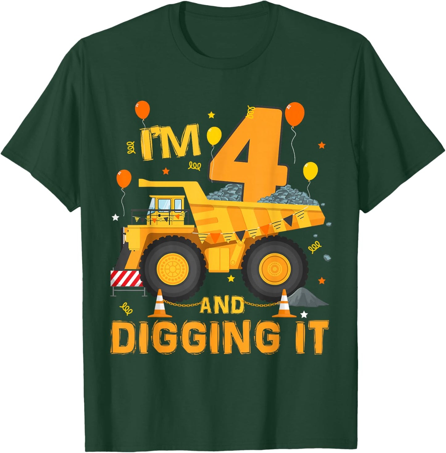 I'm 4 Year Old Digging It 4th Birthday Construction Truck T-Shirt - T-Shirt | Forest