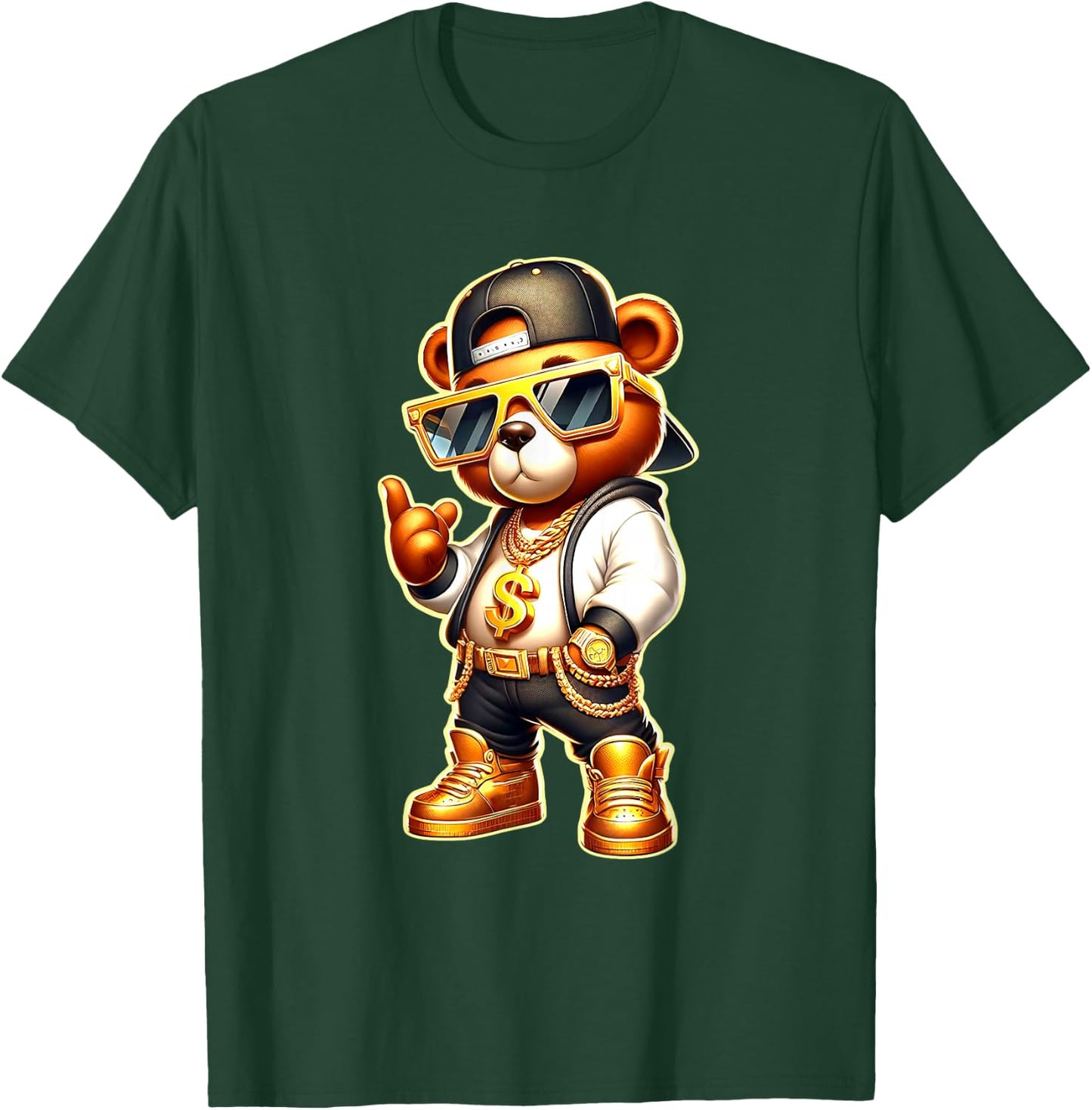 Golden Teddy Bear Gangsta T-Shirt - T-Shirt | Forest