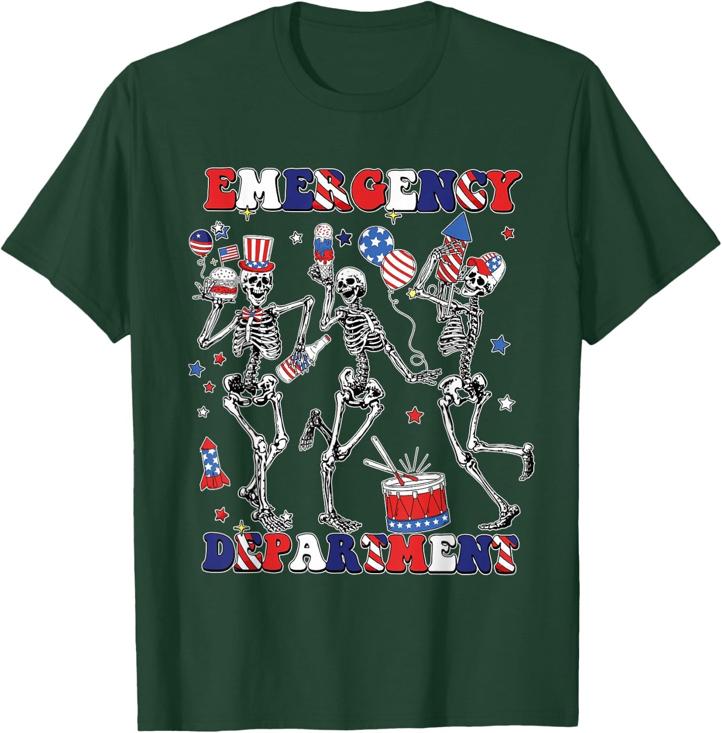 Department Skeleton Dancing ER Nurse 4th Of July T-Shirt - T-Shirt | Forest