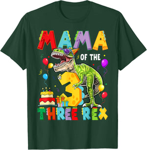 Mama Of The Three Rex 3Rd Birthday Boy Dinosaur T-Rex T-Shirt - T-Shirt | Forest