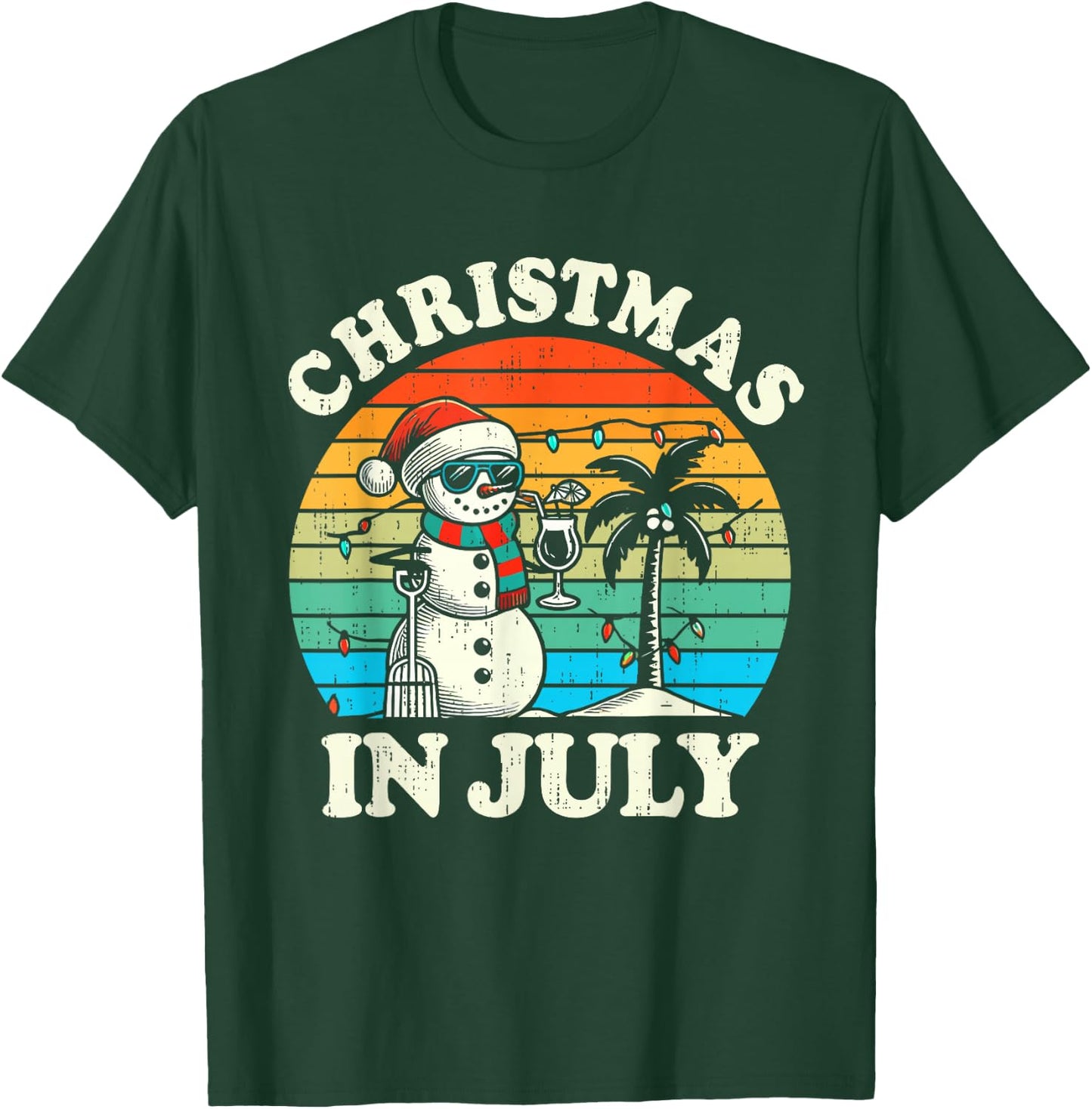 Vintage Christmas in July Snowman Summer Beach Vacation Xmas T-Shirt - T-Shirt | Forest