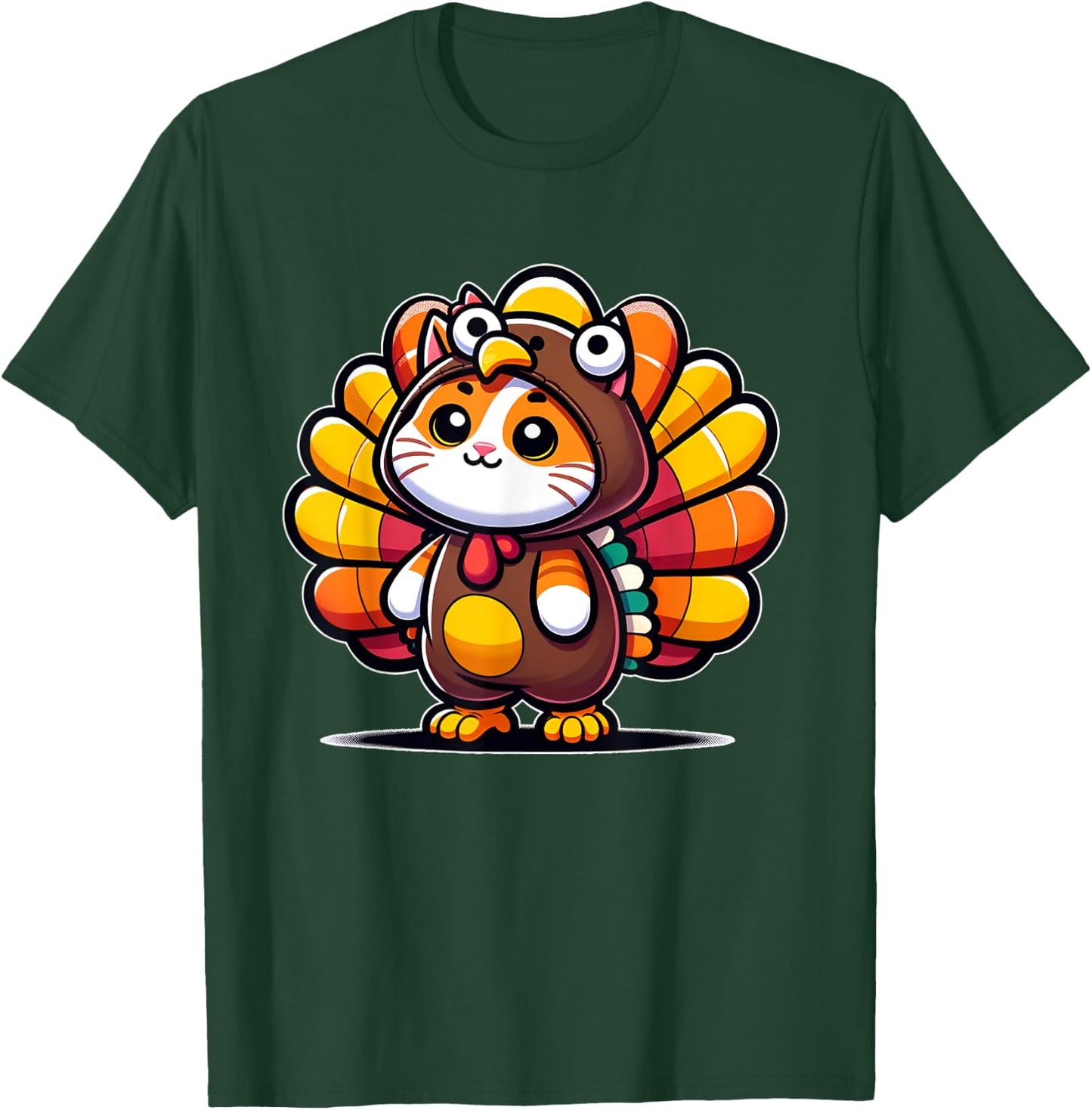 Pilgrim Cat in Turkey Disguise turkey costume Thanksgiving T-Shirt - T-Shirt | Forest