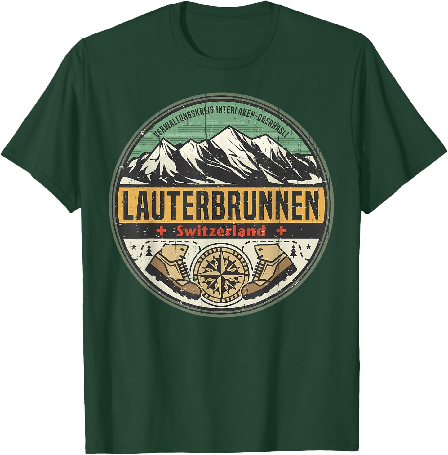 Vintage Lauterbrunnen, Switzerland Mountain Hiking Nature T-Shirt - T-Shirt | Forest