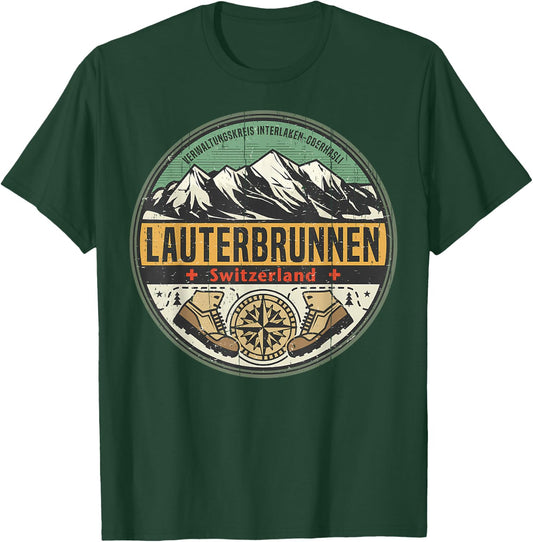Vintage Lauterbrunnen, Switzerland Mountain Hiking Nature T-Shirt - T-Shirt | Forest