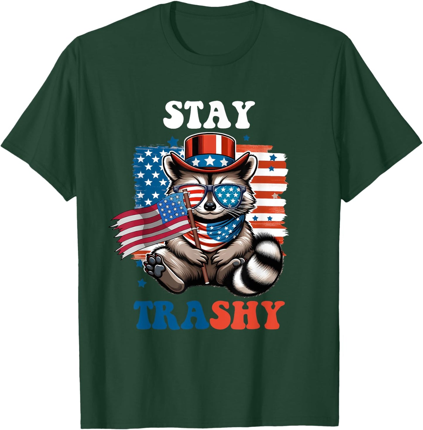 White Trash Party Attire Raccoon Stay Trashy American Flag T-Shirt - T-Shirt | Forest