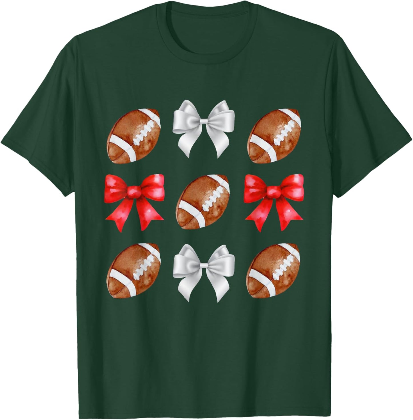 Coquette Football Bow Football Mom Game Day Women Girls Kids T-Shirt - T-Shirt | Forest
