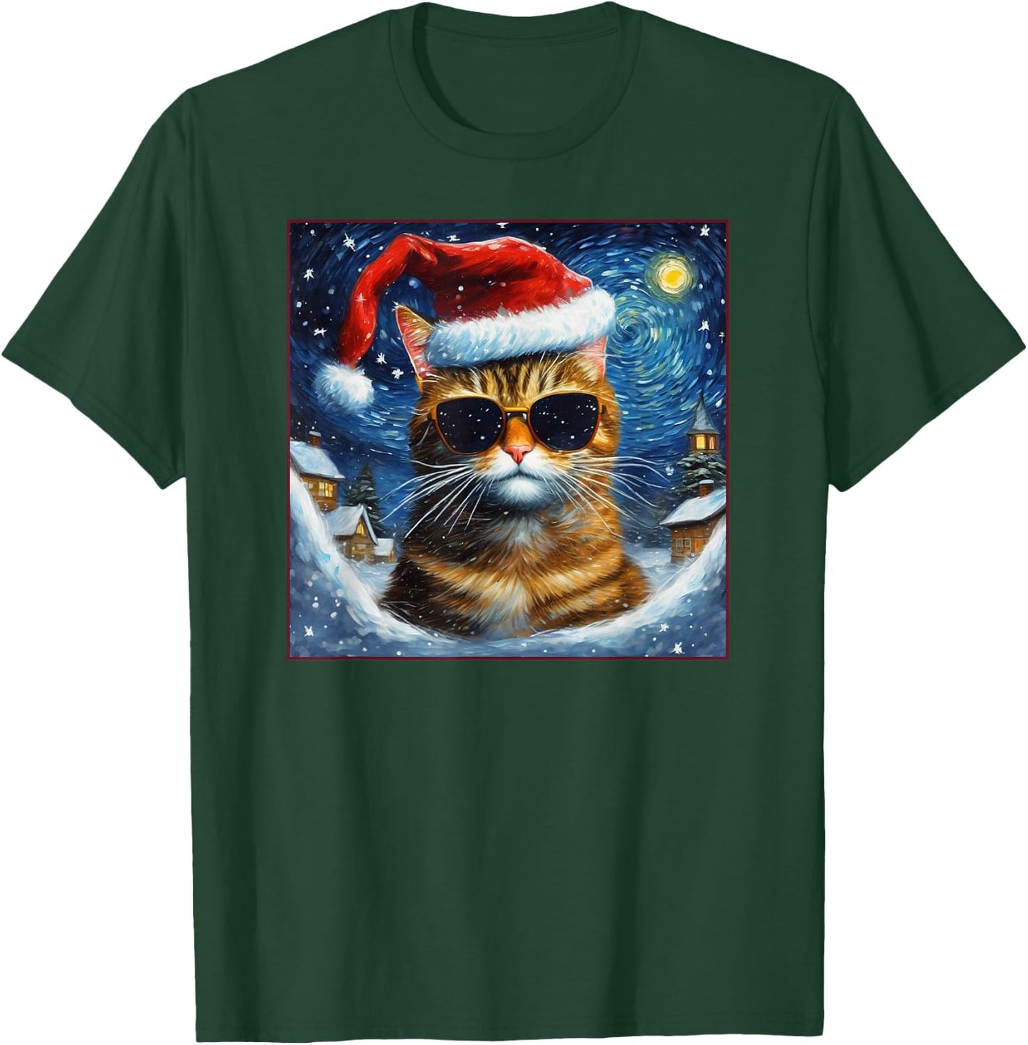 Van Gogh Starry Night Orange Tabby Cat Christmas T-Shirt - T-Shirt | Forest