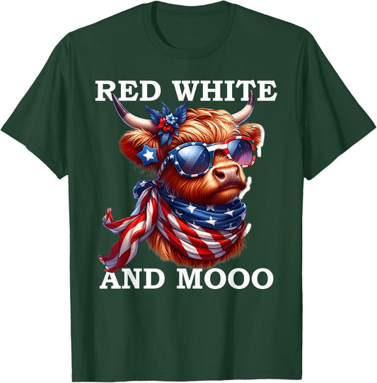 Red White and Moo Patriotic Cow USA Flag Funny 4th of July T-Shirt - T-Shirt | Forest