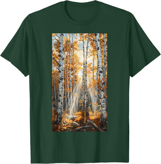 Sunlit Birch Autumn Forest Birch trees Nature T-Shirt - T-Shirt | Forest