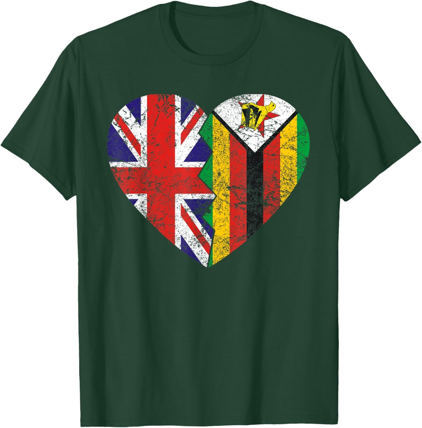 Zimbabwean British Flags Heart | United Kingdom Zimbabwe T-Shirt - T-Shirt | Forest