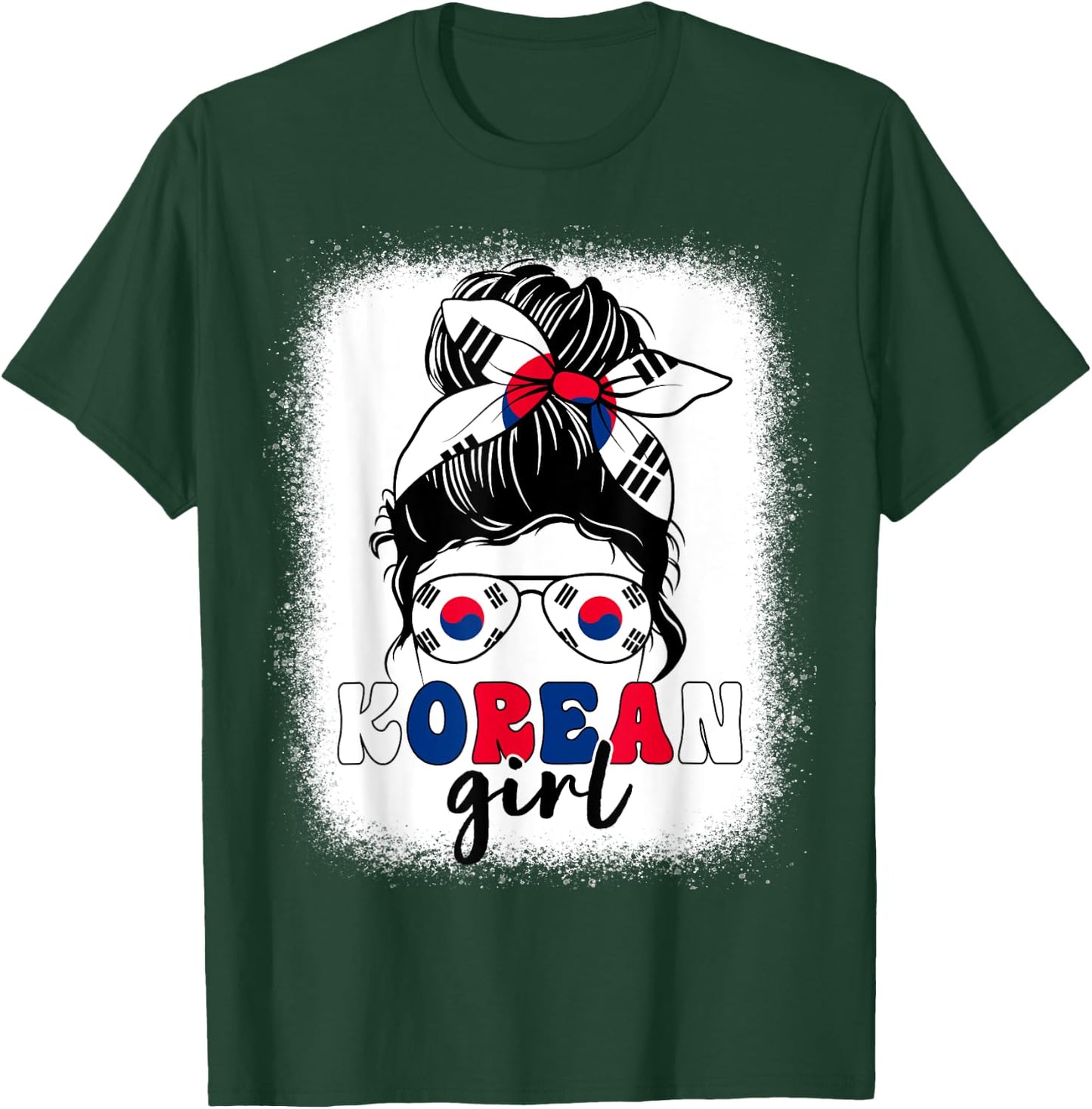 Korean Girl Messy Bun Korea Flag Patriotic Women Kids T-Shirt - T-Shirt | Forest