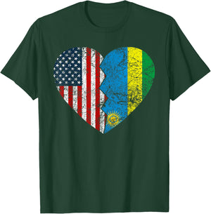 Rwandan American Flags Heart | United States Rwanda Roots Women Kids Men T-Shirt - T-Shirt | Forest