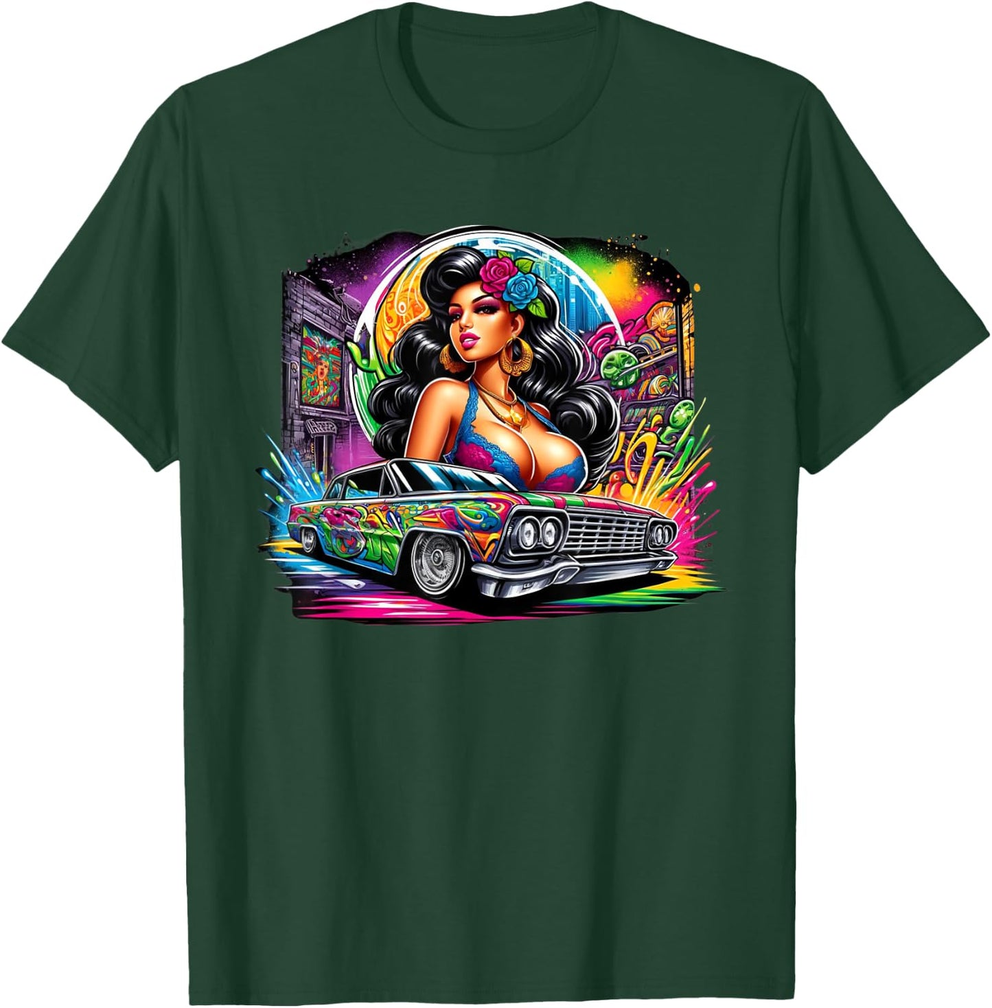 Mexican Street Culture Lowrider Beautiful Latina Graffiti T-Shirt - T-Shirt | Forest