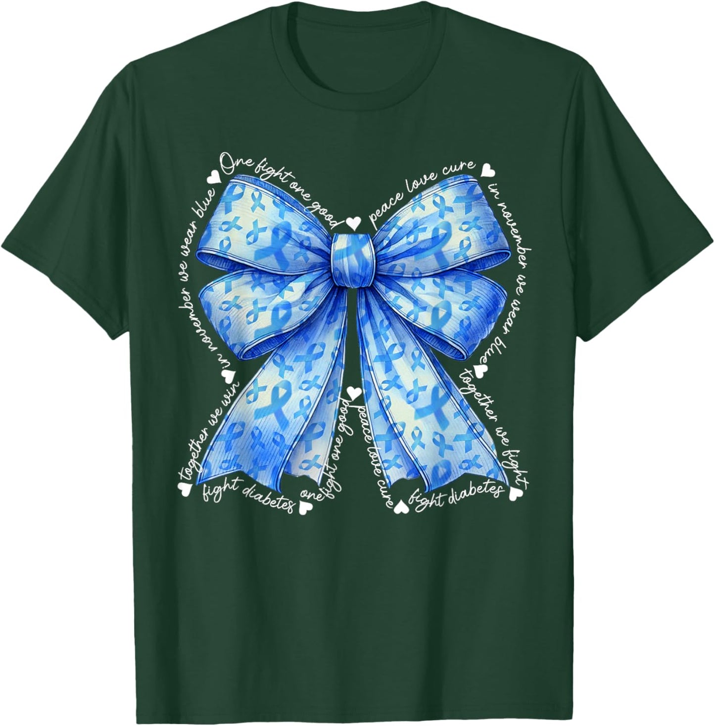 In November We Wear Blue Ribbon Coquette Diabetes Awareness T-Shirt - T-Shirt | Forest