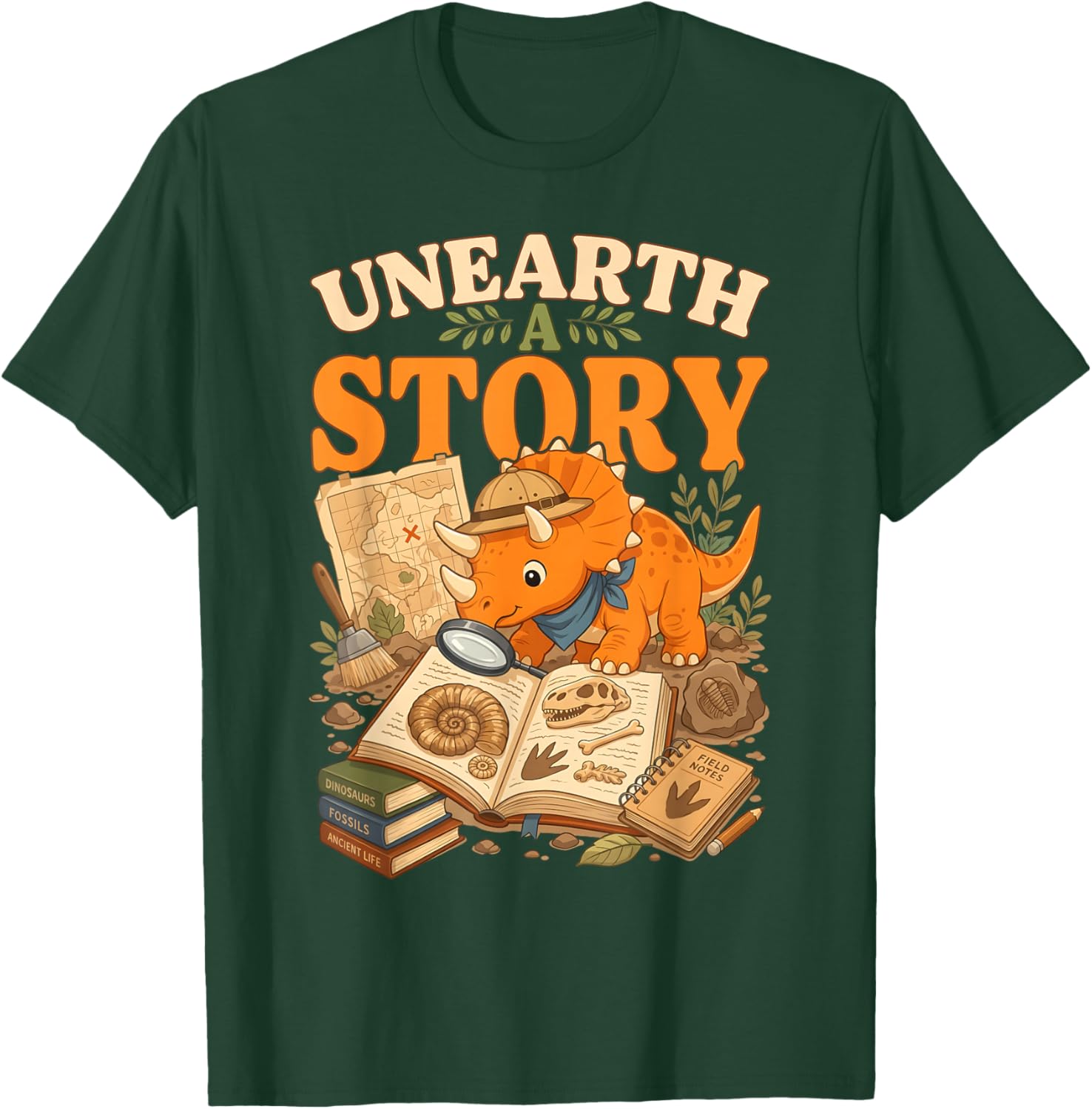 Unearth A Story Triceratops Dinosaur Paleontologist Summer T-Shirt - T-Shirt | Forest
