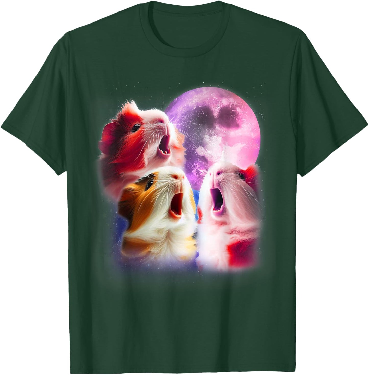 3 Guinea Pigs Howling At The Moon Funny Pet Guinea Pig Lover T-Shirt - T-Shirt | Forest
