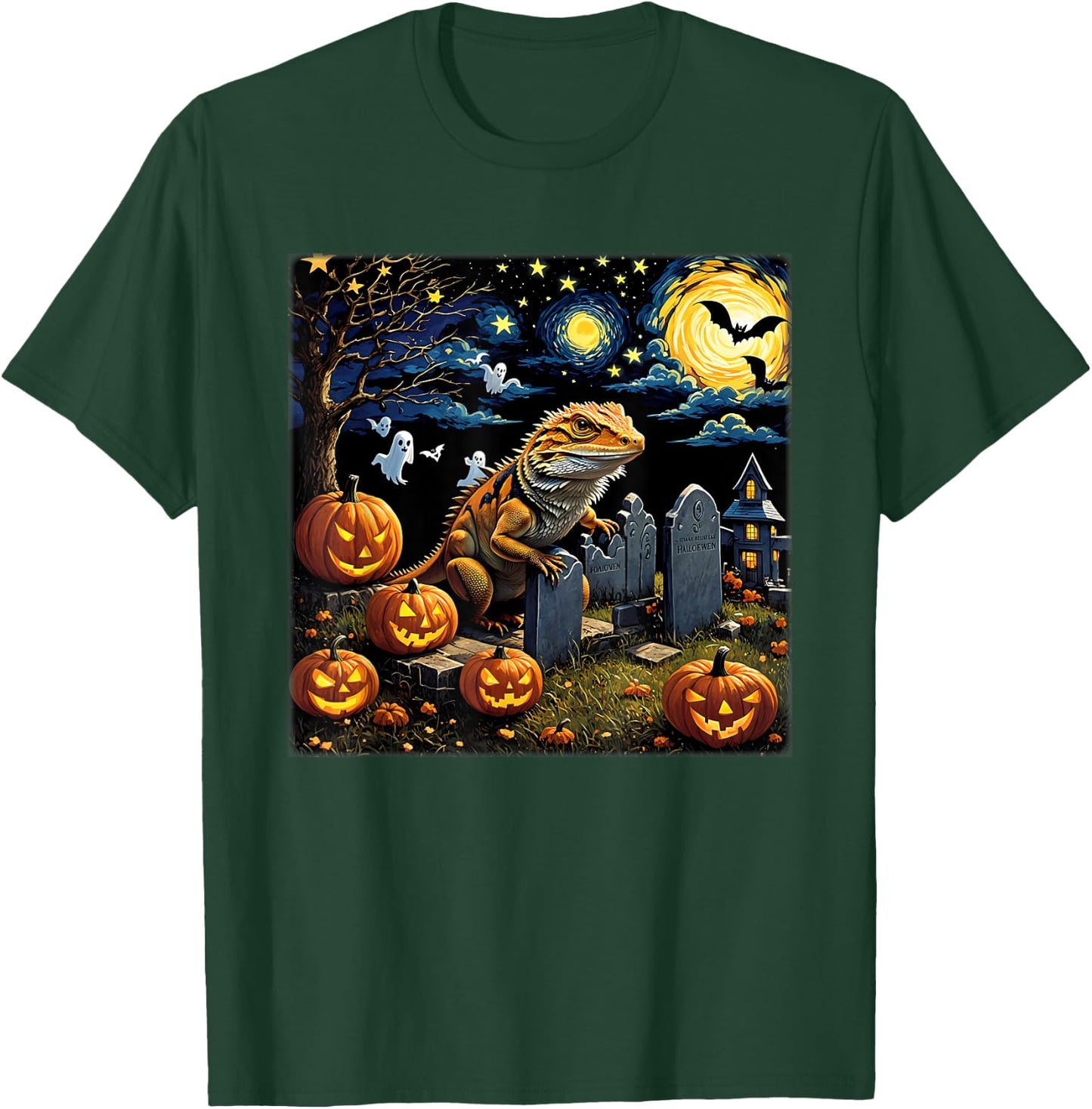 Spooky Halloween Bearded Dragon Starry Night T-Shirt - T-Shirt | Forest