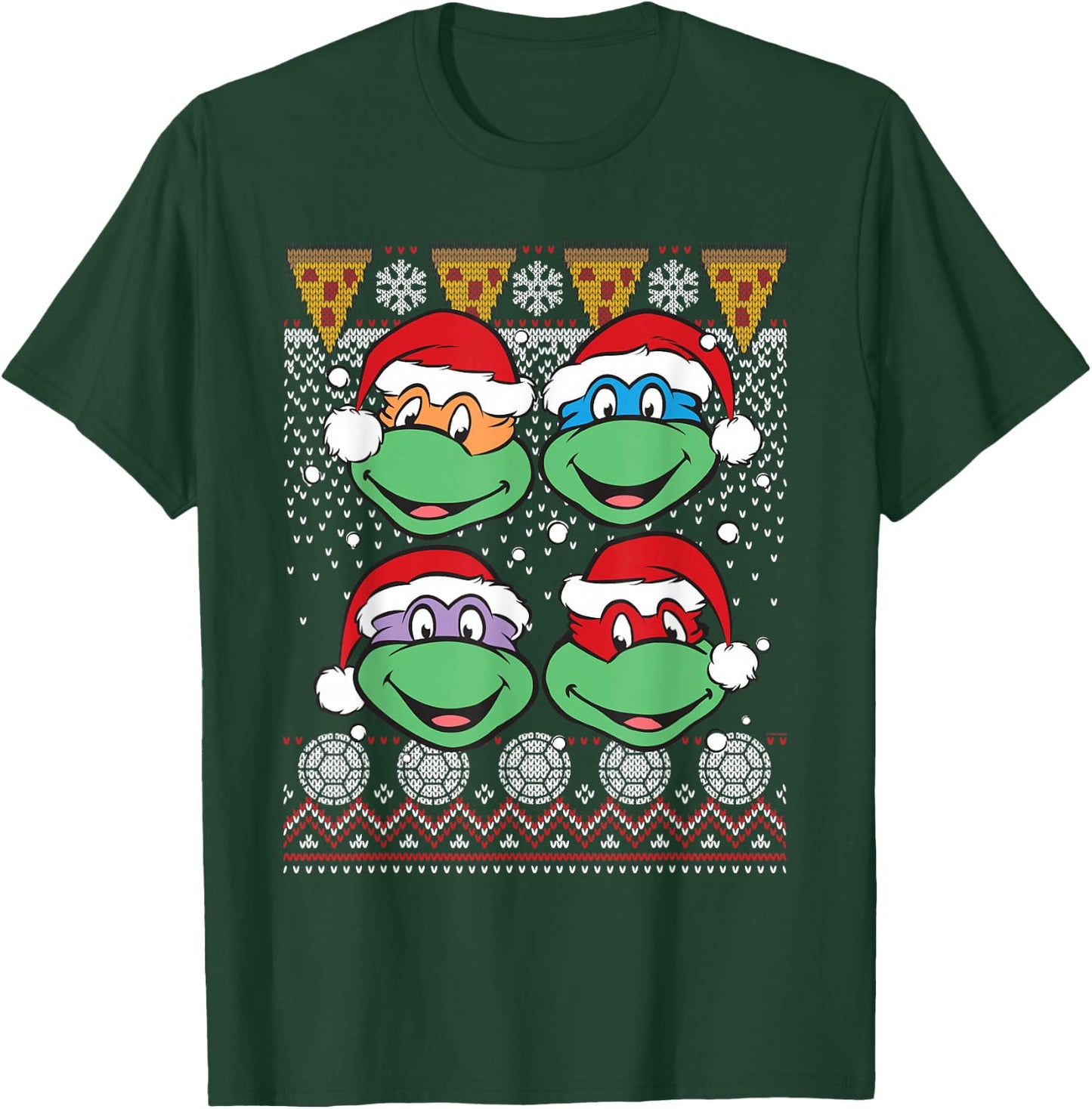 Teenage Mutant Ninja Turtles Ugly Christmas Heads Pizza T-Shirt - T-Shirt | Forest