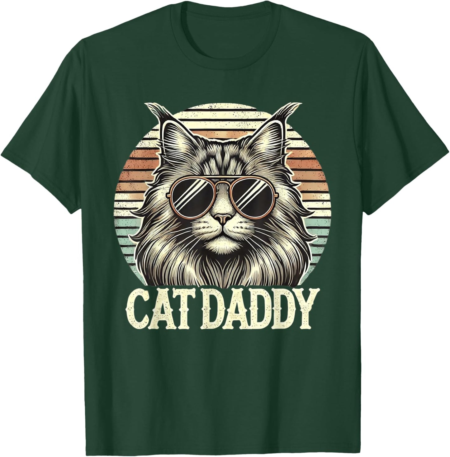 Cat Daddy Cool Maine Coon Cat Father's Day Retro Cat Dad T-Shirt - T-Shirt | Forest