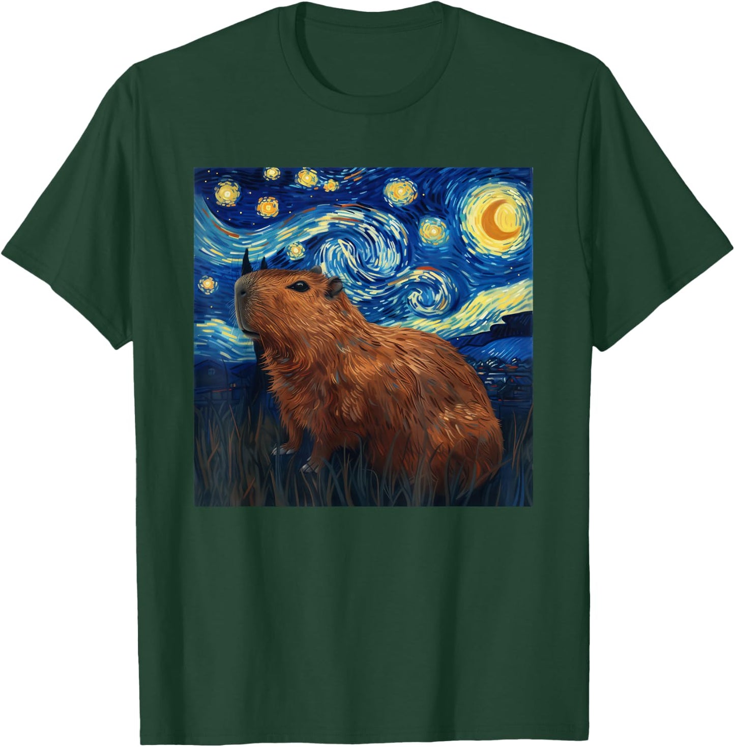 Capybara Van Gogh Style Starry Night T-Shirt - T-Shirt | Forest