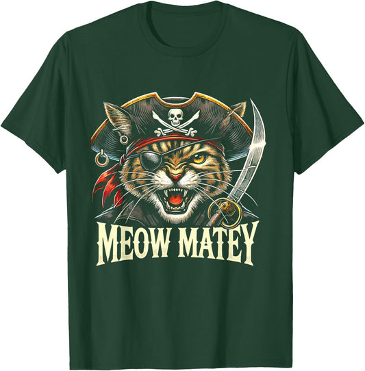 Meow Matey Pirate Cat Halloween T-Shirt - T-Shirt | Forest