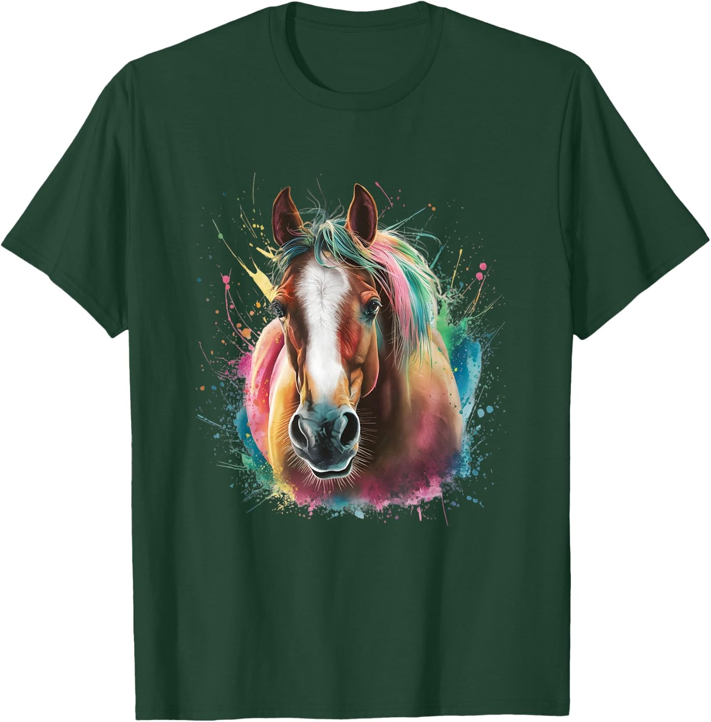 Horse Men Women Colourful Watercolour Horse T-Shirt - T-Shirt | Forest