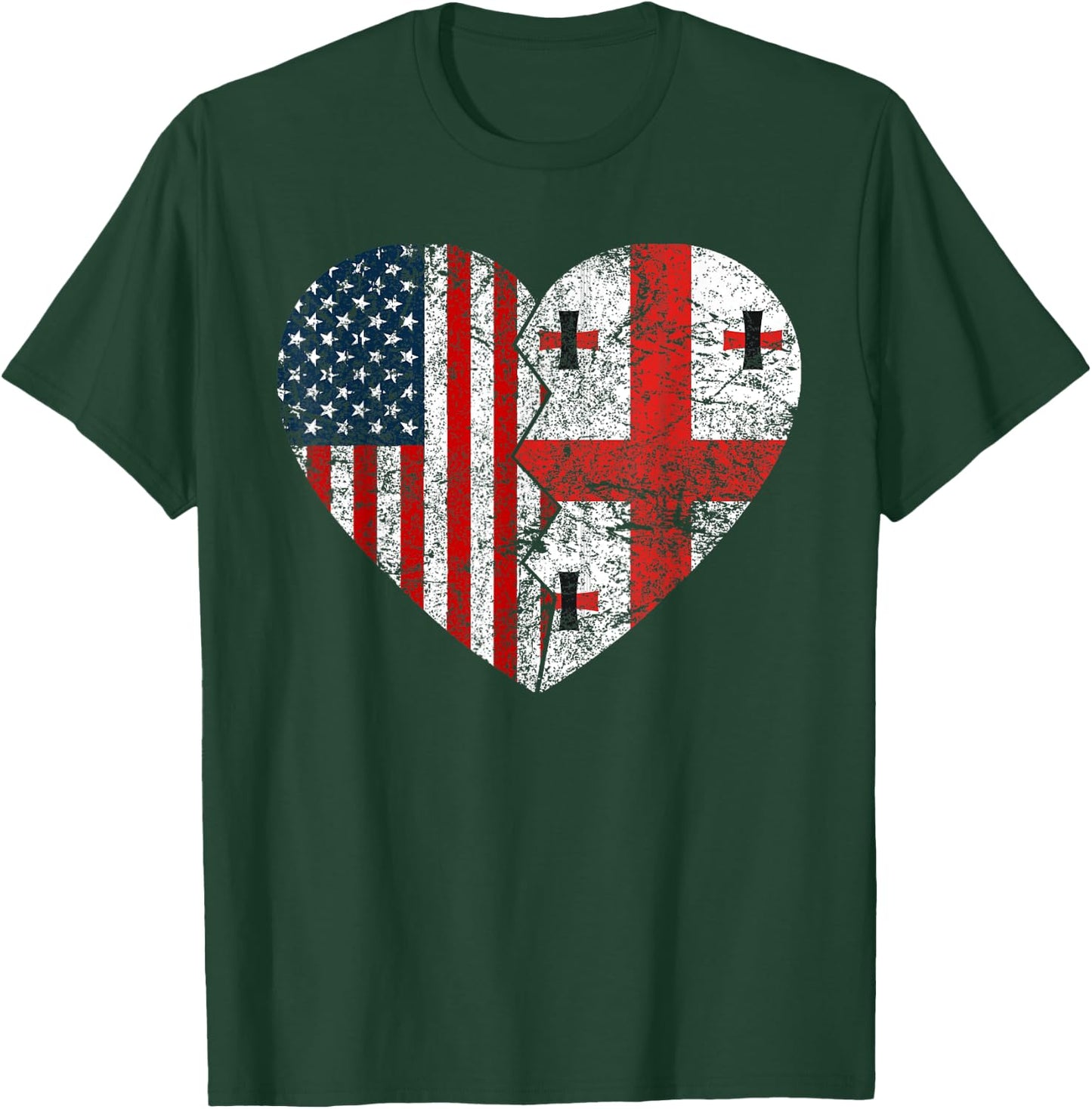 Georgian American Flags Heart | United States Georgia Roots T-Shirt - T-Shirt | Forest