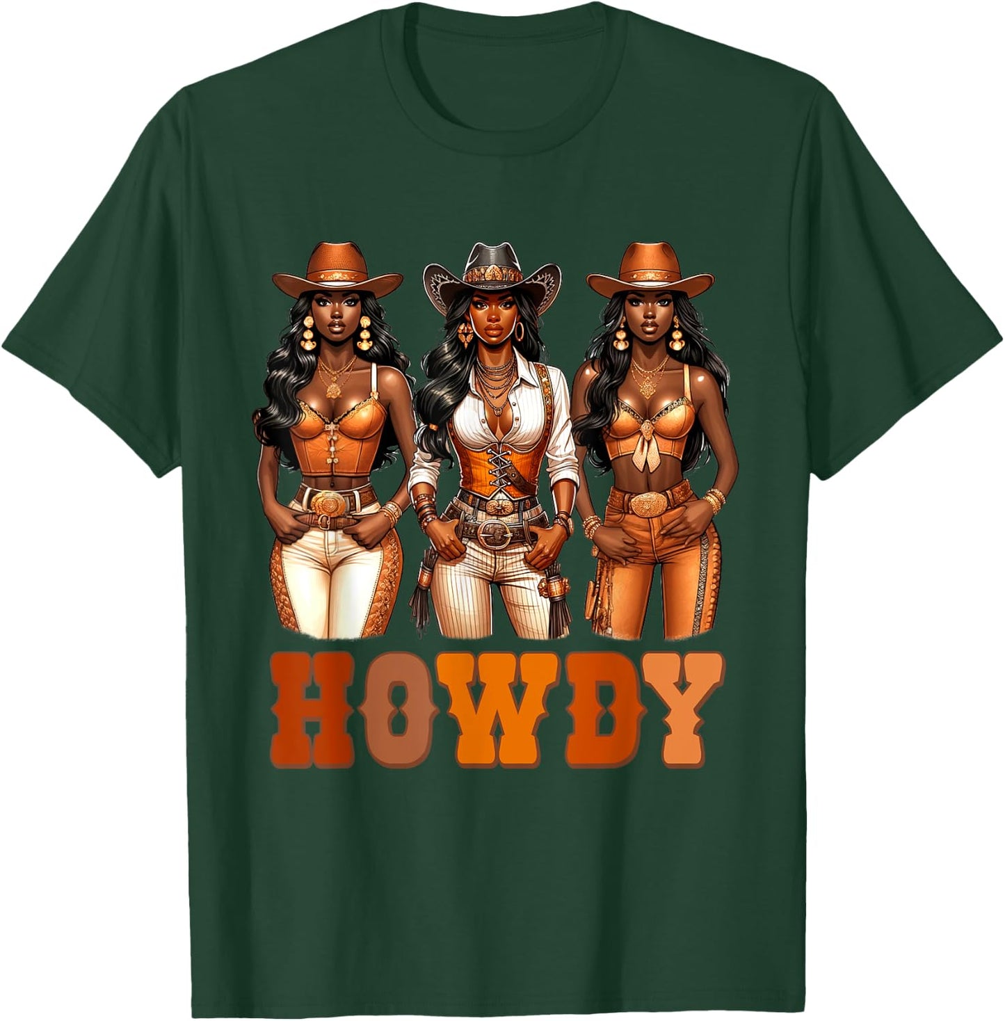 Howdy Black Cowgirl Western Rodeo Melanin Black History T-Shirt - T-Shirt | Forest