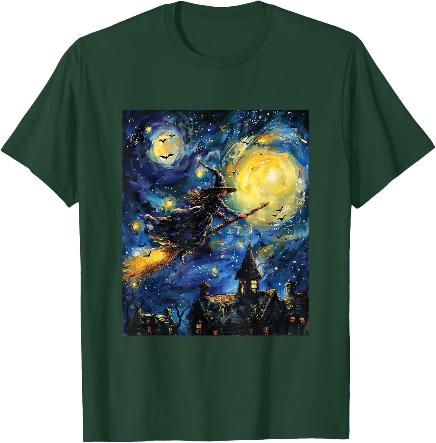 Witch Halloween - Van Gogh Style - Starry Night T-Shirt - T-Shirt | Forest