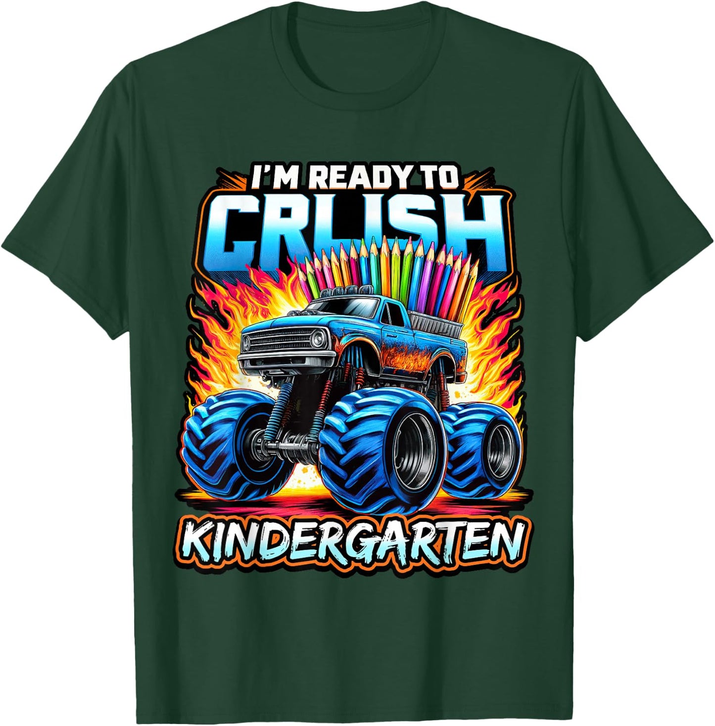 Back to School Kindergarten Monster Truck Ready to Crush Boy T-Shirt - T-Shirt | Forest