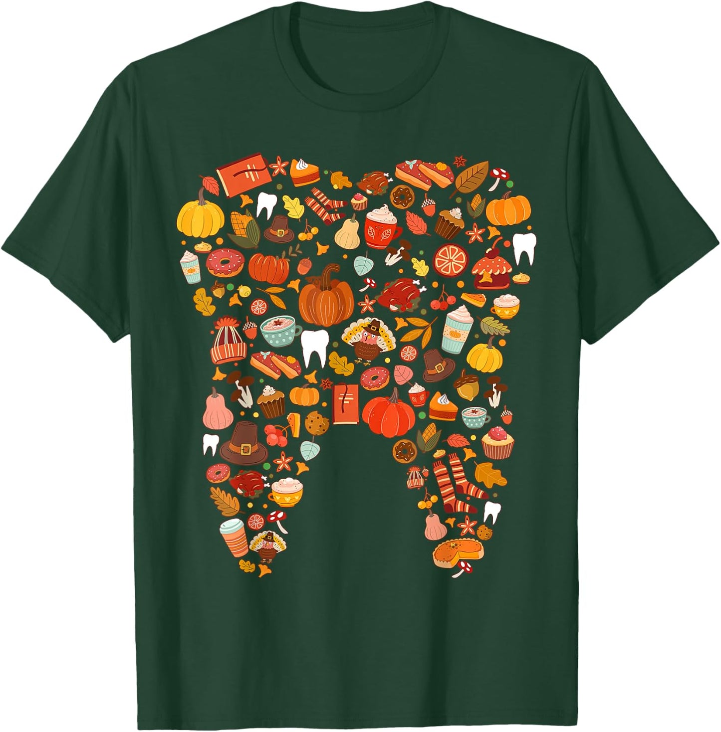 Teeth Doodles Pumpkin Fall Dental Hygienist Autumn Season T-Shirt - T-Shirt | Forest