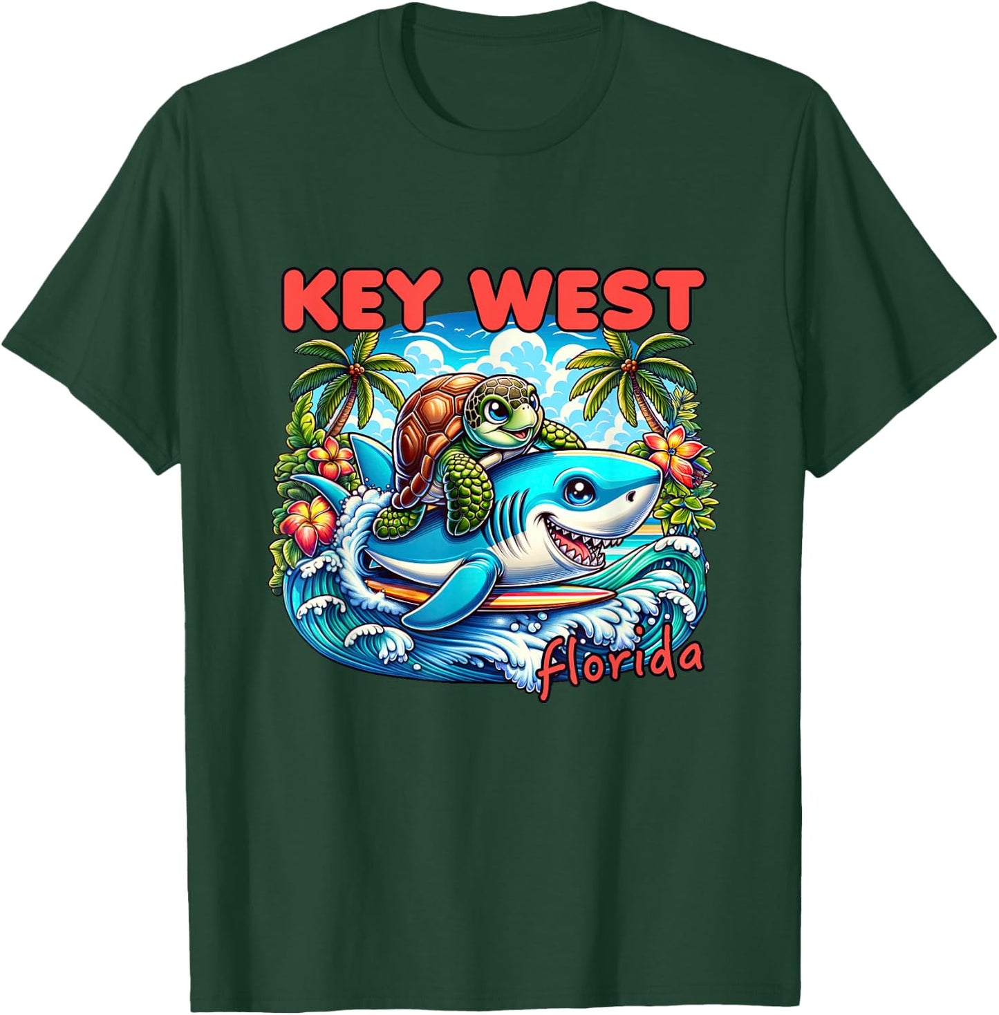 Key West Florida Beach Turtle and Shark T-Shirt - T-Shirt | Forest