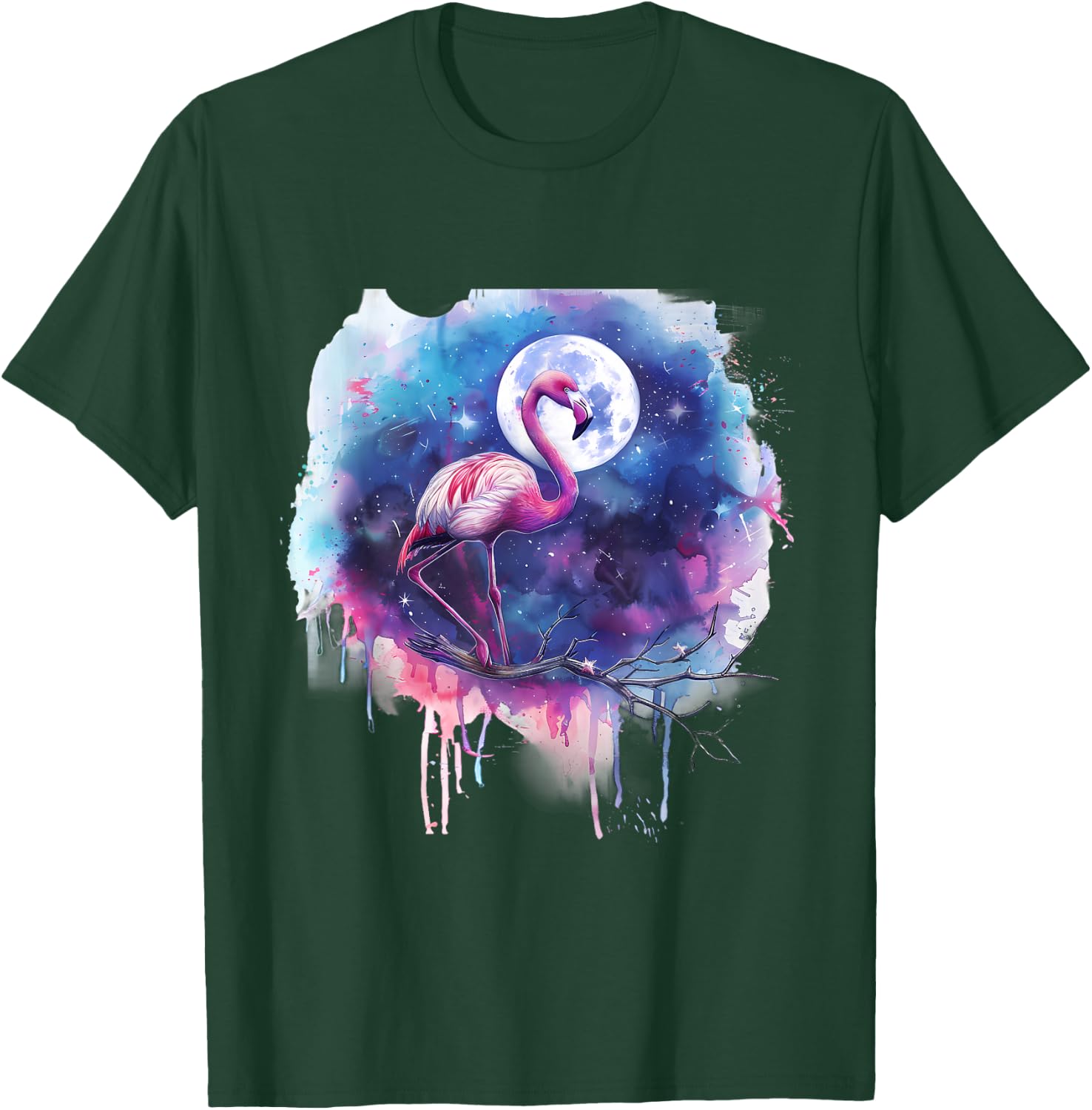 Pink Flamingo Bird Moon Wildlife Flamingo Lover Artwork T-Shirt - T-Shirt | Forest