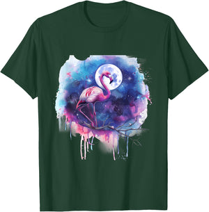 Pink Flamingo Bird Moon Wildlife Flamingo Lover Artwork T-Shirt - T-Shirt | Forest