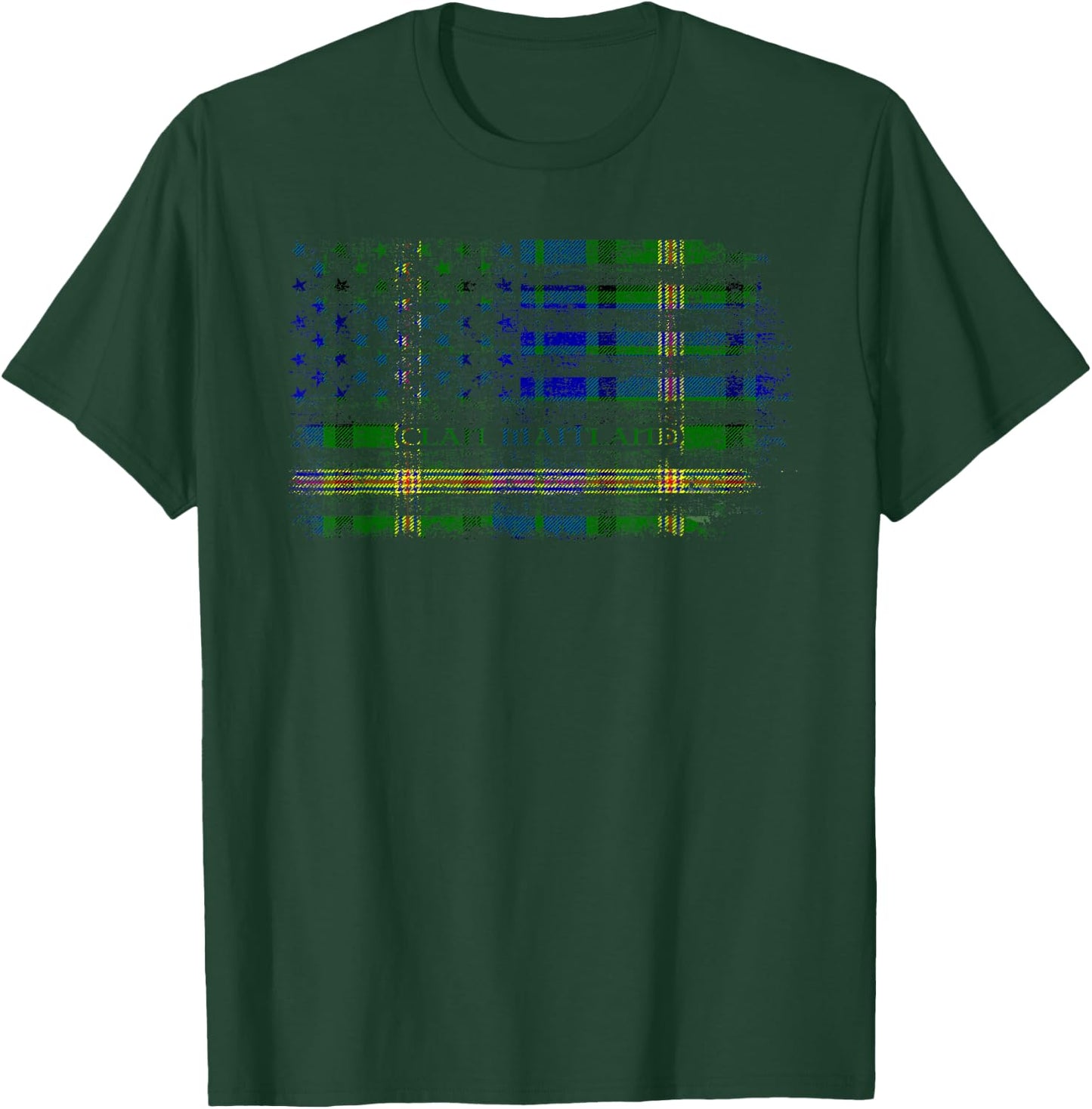 Clan Maitland Scottish tartan US flag kilt Scotland T-Shirt - T-Shirt | Forest