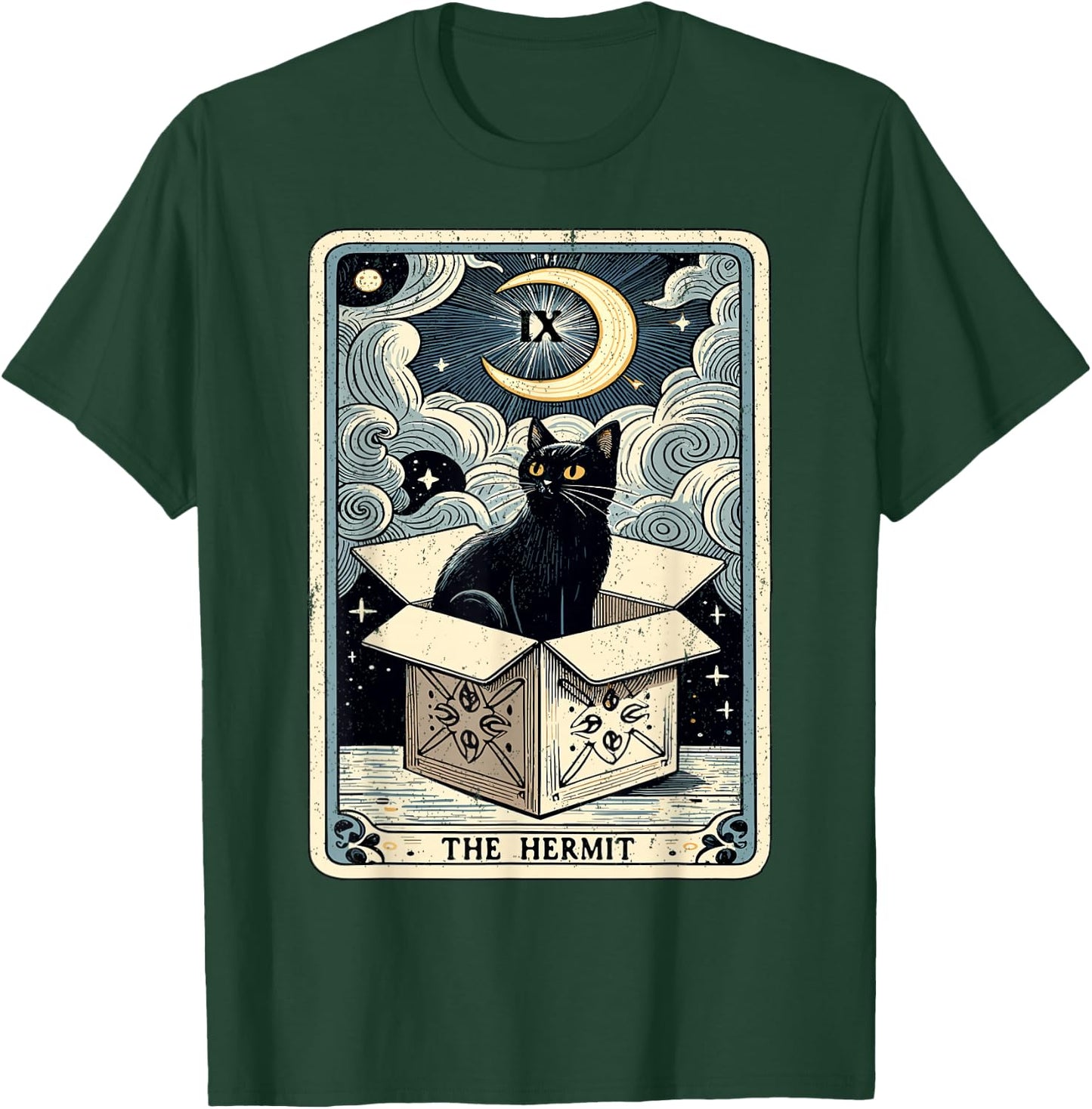 The Hermit Tarot Card Cat in Box Mystic Funny Cat T-Shirt - T-Shirt | Forest