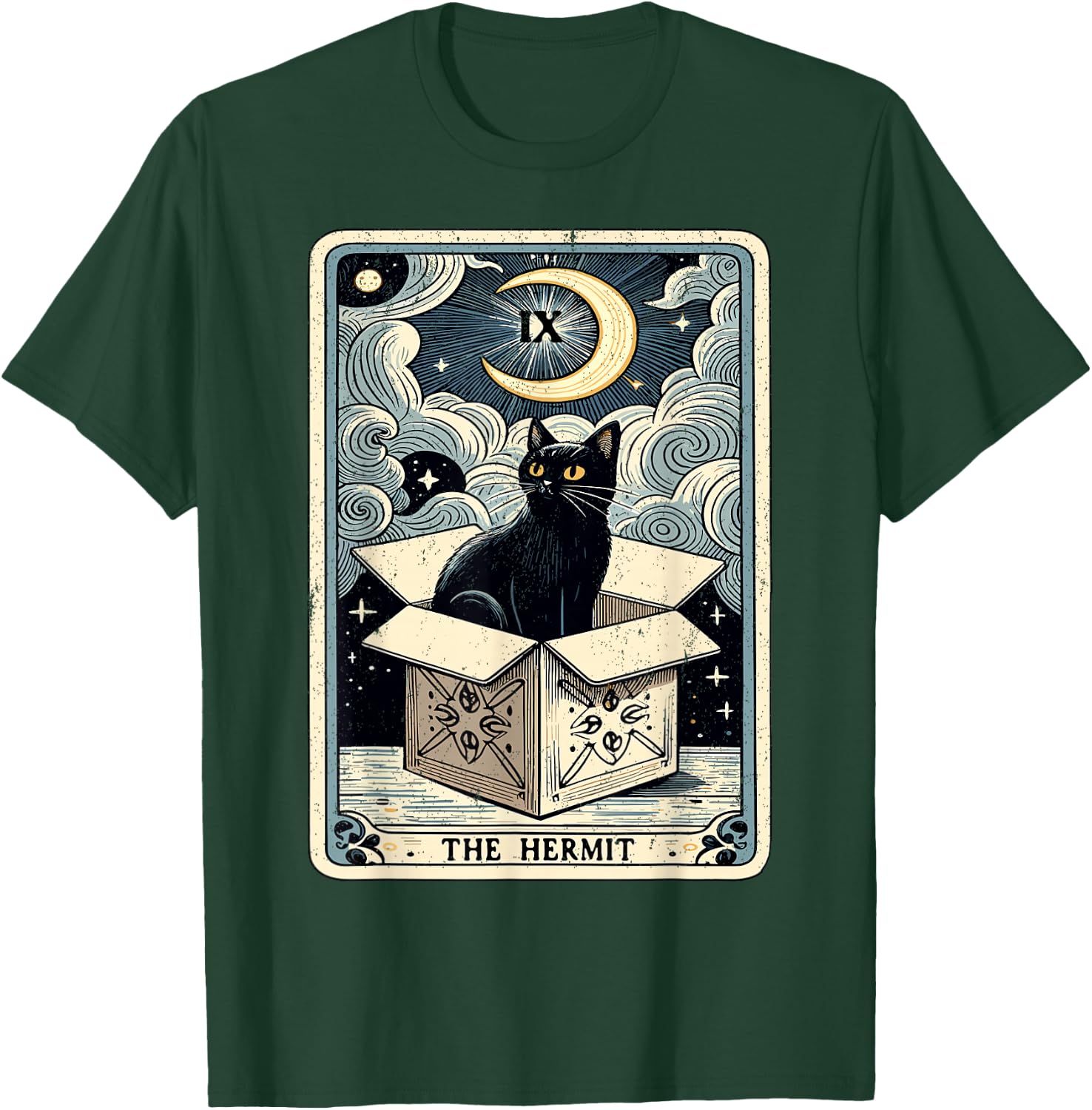 The Hermit Tarot Card Cat in Box Mystic Funny Cat T-Shirt - T-Shirt | Forest