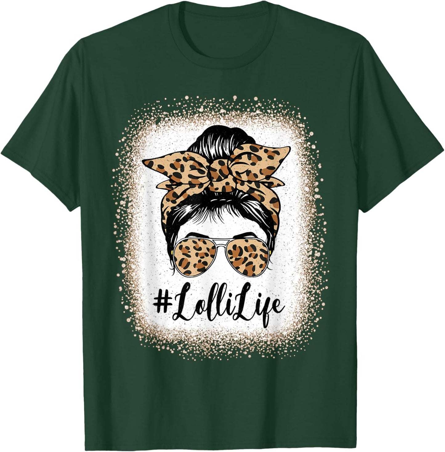 Lolli Life Bleached Leopard Messy Bun Mother's day T-Shirt - T-Shirt | Forest