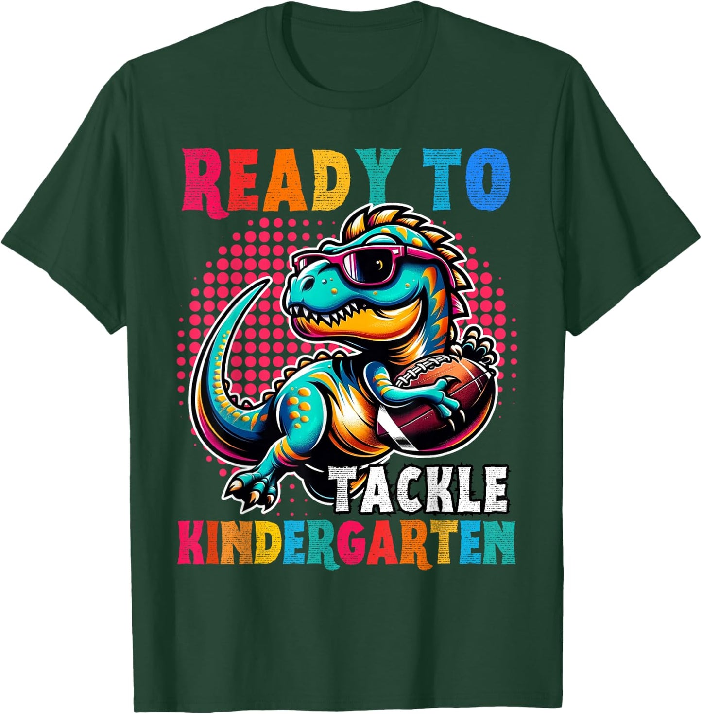 Hello back to School Kindergarten Boys Football Dinosaur T-Shirt - T-Shirt | Forest