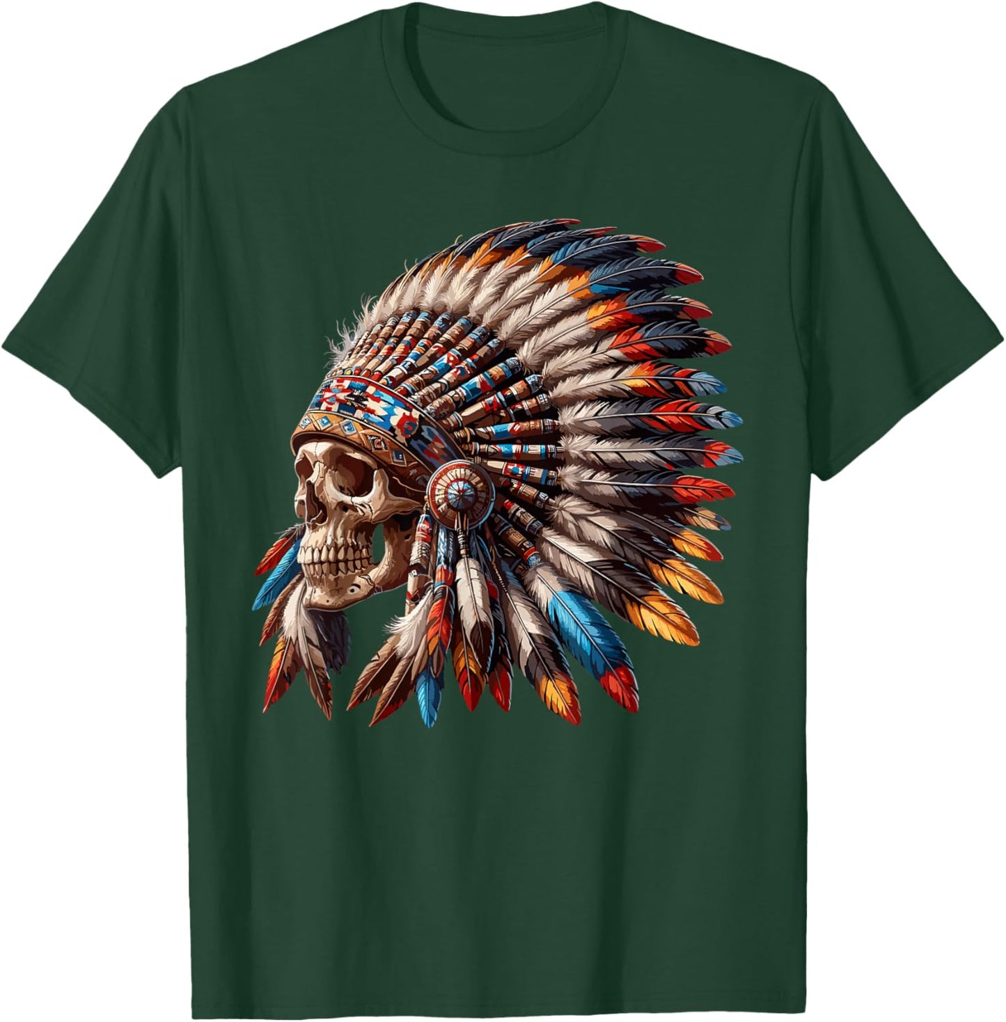 Native American Indian Chief Skull Motorcycle Headdress T-Shirt - T-Shirt | Forest