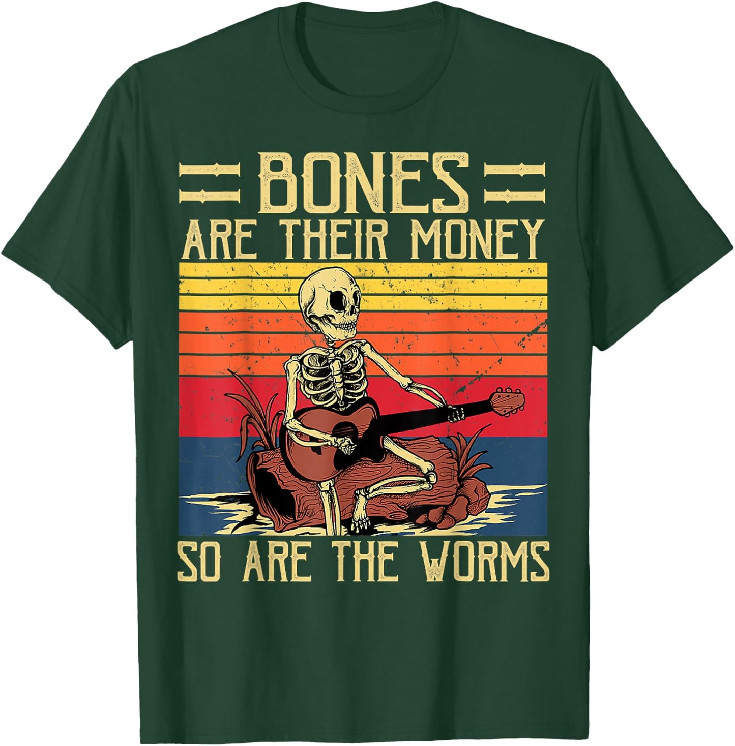 Bones Are Their Money, Skeleton Playing Guitar Retro Vintage T-Shirt - T-Shirt | Forest