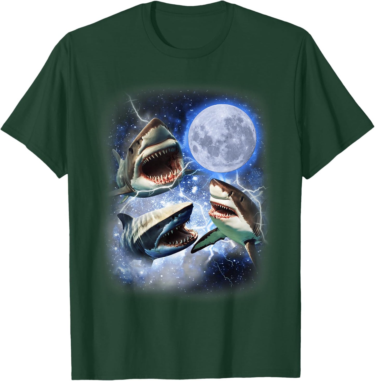 Three Shark Moon - 3 Great Whites Howling Wolfs Moon Parody T-Shirt - T-Shirt | Forest