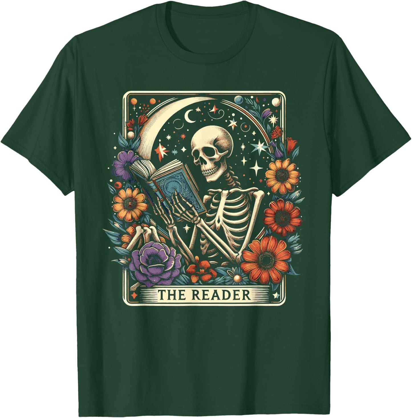 The Reader Tarot Card Skeleton Reading Book Bookworm Bookish T-Shirt - T-Shirt | Forest