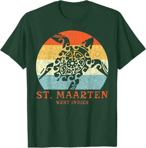 St. Martin, West Indies Vintage Retro Tribal Turtle Vacation T-Shirt - T-Shirt | Forest