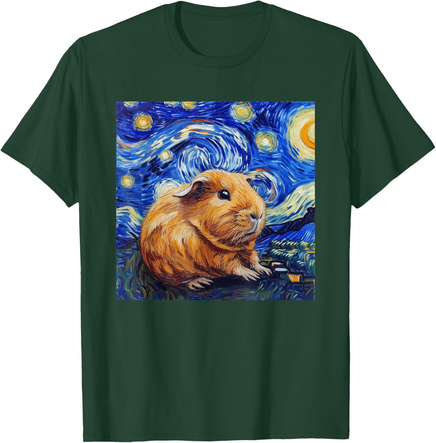 Guinea Pig Van Gogh Style Starry Night Graphic T-Shirt - T-Shirt | Forest