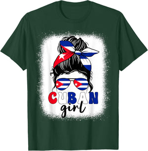 Cuban Girl Messy Bun Cuba Pride Patriotic Kids T-Shirt - T-Shirt | Forest