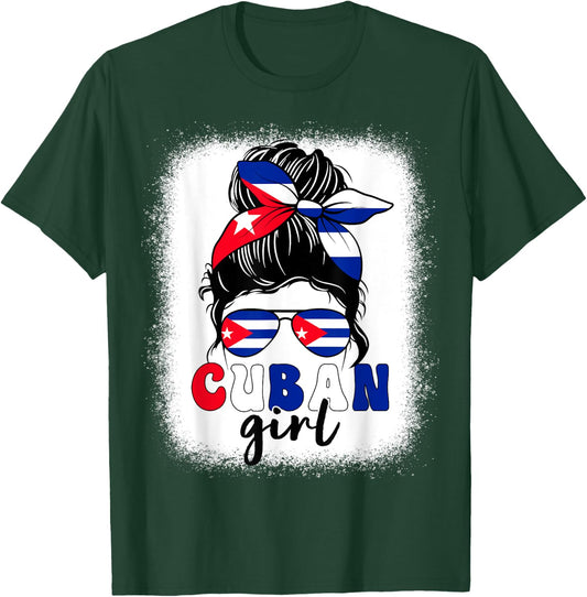 Cuban Girl Messy Bun Cuba Pride Patriotic Kids T-Shirt - T-Shirt | Forest